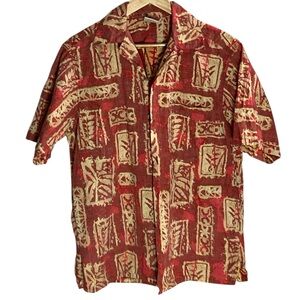 Men's Hawaiian Casual Button Down Shirt - Red and Cream
